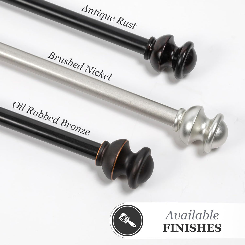 Kendall Standard Decorative Window Curtain Rod, KN71716, (71cm-122cm), 5/8" (15.8mm) diameter, Brushed Nickel
