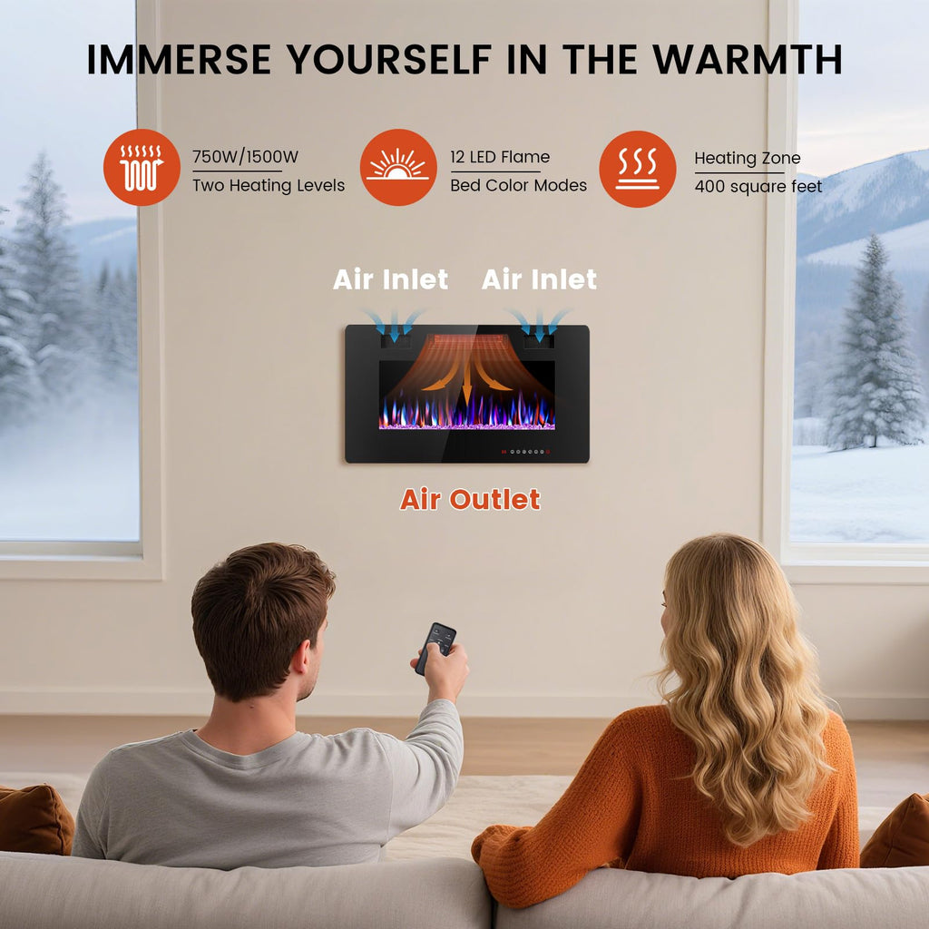 Electric Fireplace 30 inch, Recessed and Wall Mounted Electric Fireplace with Remote Control, Fireplace Heater