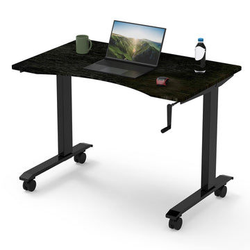 Crank Adjustable Height Rolling Standing Desk (Charcoal Frame/Curved Black Coffee Bamboo Top, 48" Wide)