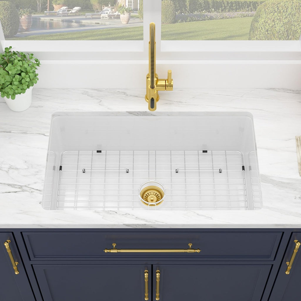 30 Inch White Undermount Sink Fireclay 30x18 Inch Dual Drop in & Undermount Kitchen Sink Porcelain Ceramic Single