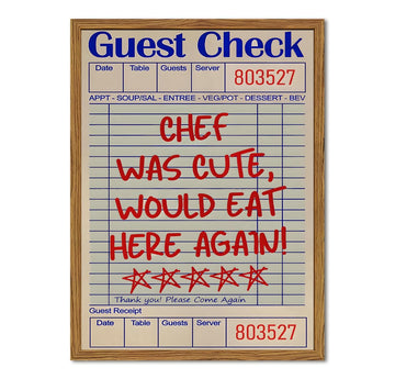 Framed Kitchen Wall Art, Retro Chef Was Cute Would Eat Here Again Pictures Wall Decor, Funky Guest Check Poster