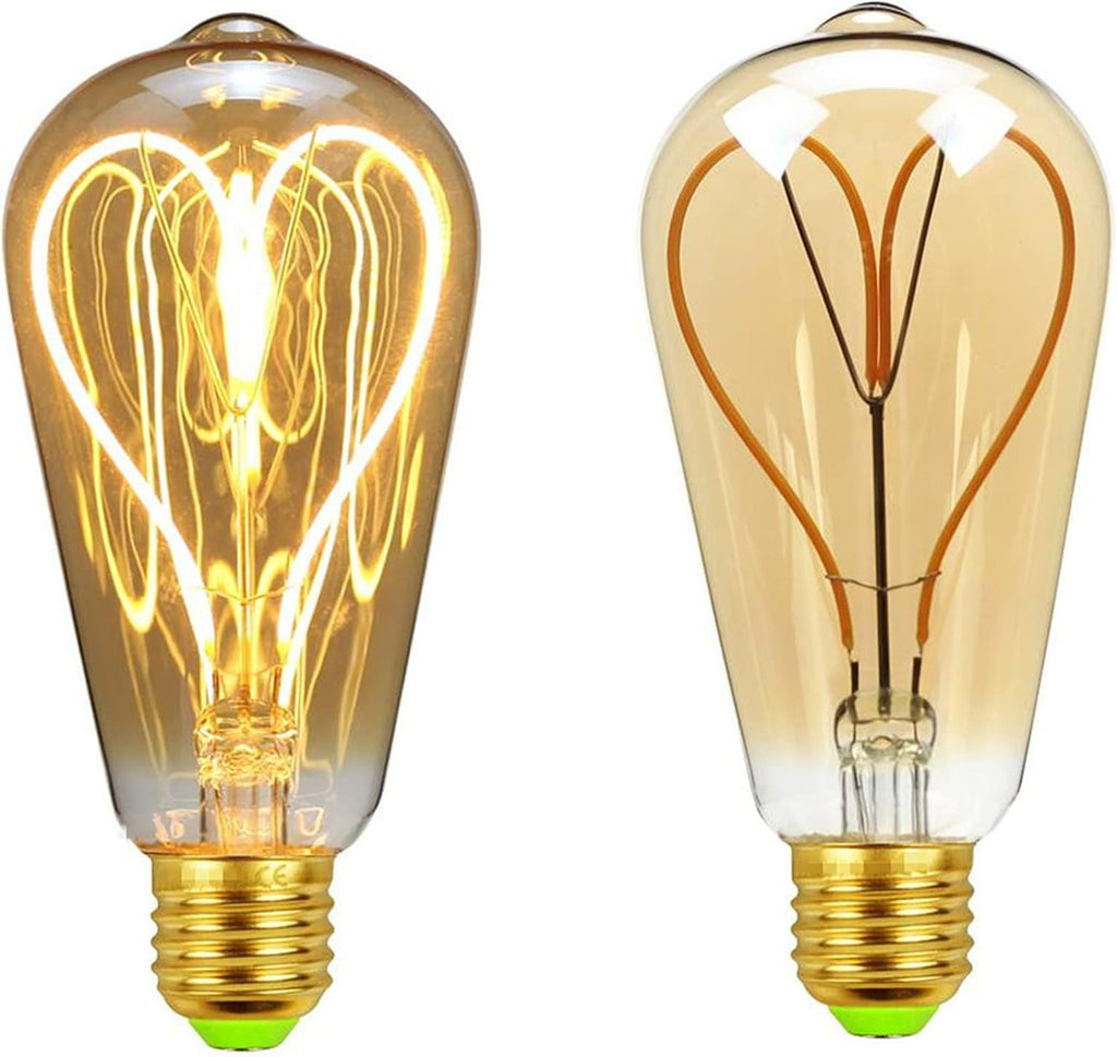 ST64 Dimmable LED Edison Bulb 4W LED Edison Bulbs Heart Shape Filament Bulbs Decorative Light Bulb,Amber Glass,4