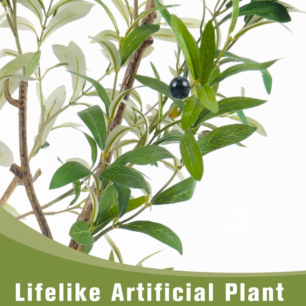 Fake Olive Tree 5FT Tall 1Pack with White Planter Decor