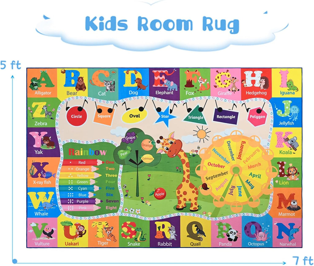 BENRON 5x7 Kids Rug for Playroom Classroom, Fun Play Mat with ABC Alphabet