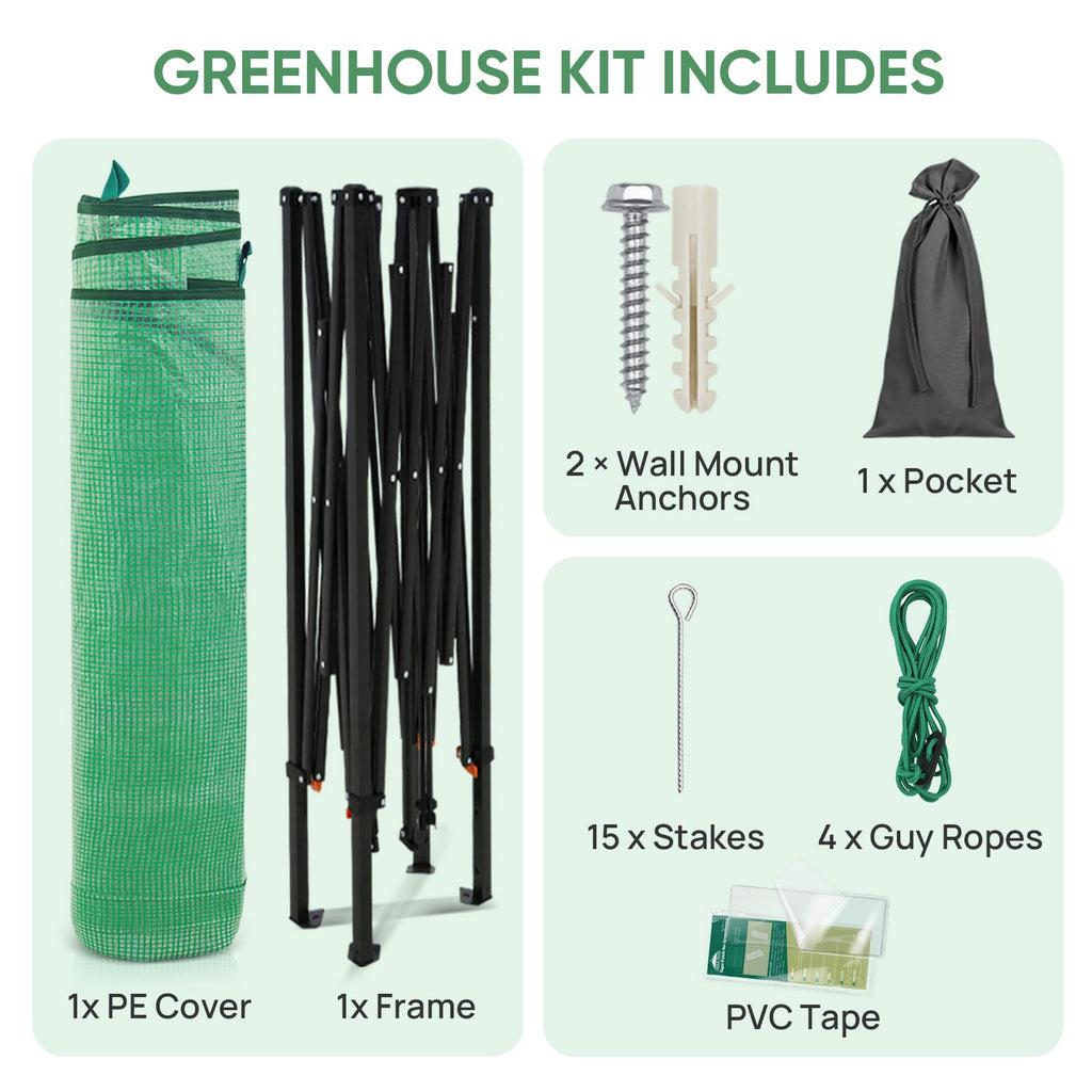 10x5 Easy Setup Pop Up Greenhouse, Lean-To Design, Clear/Green
