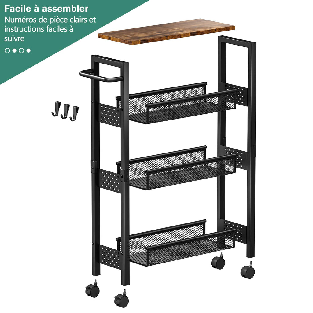 4-Tier Slim Utility Rolling Laundry Cart with Wheels, Metal