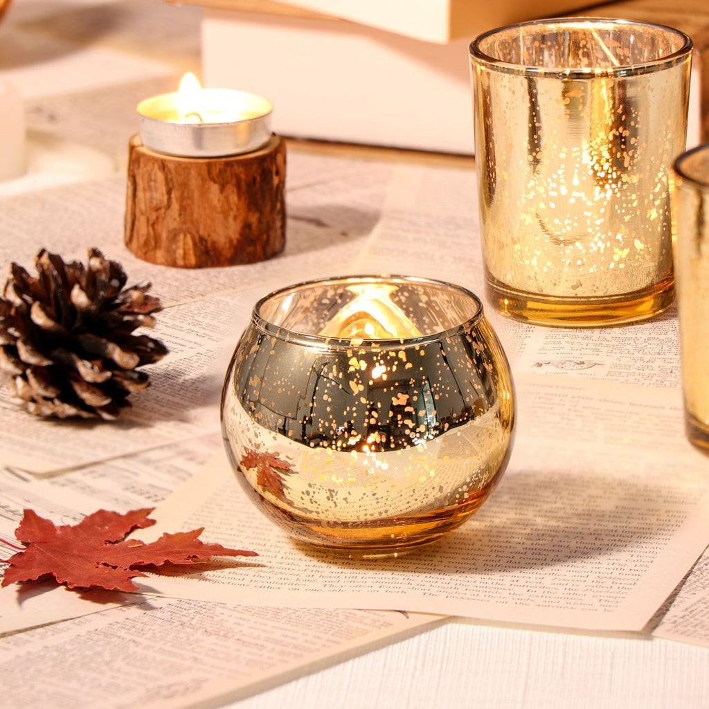 48PCS Assorted Gold Votive Candle Holders Bluk, Gold Wedding Decorations, Mercury Glass Candle Holder for Tea Lights