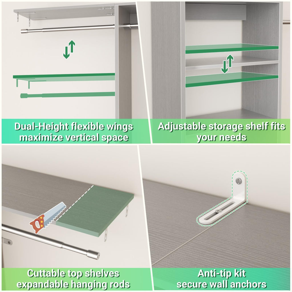 4FT Small Closet Organizer System with 4 Hanging Rods & 3 Shelves