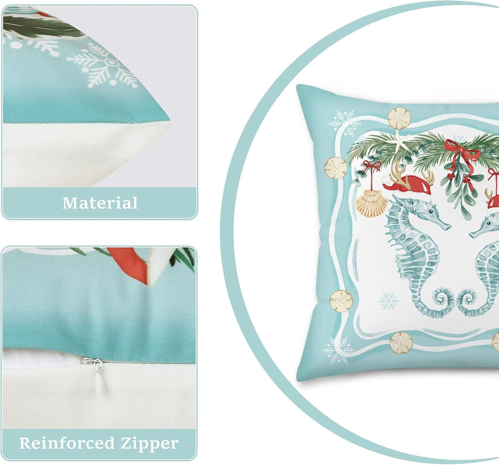 Christmas Coastal Throw Pillow Covers 18x18 Inches - Set of 4