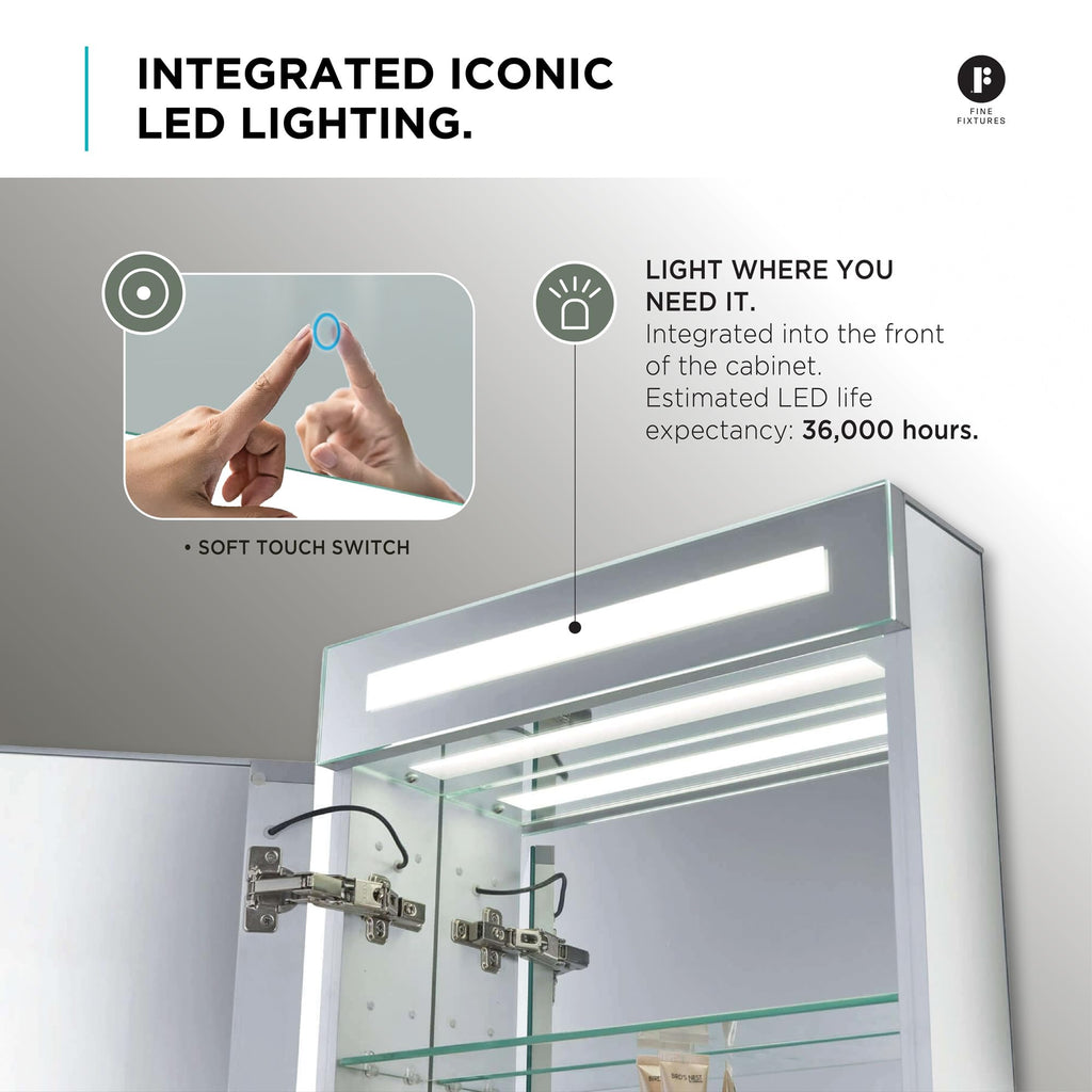 20" x 40" Bathroom Medicine Cabinet, Aluminum Bathroom Vanity, Recessed Medicine Cabinet, Surface Mount, Right Hand