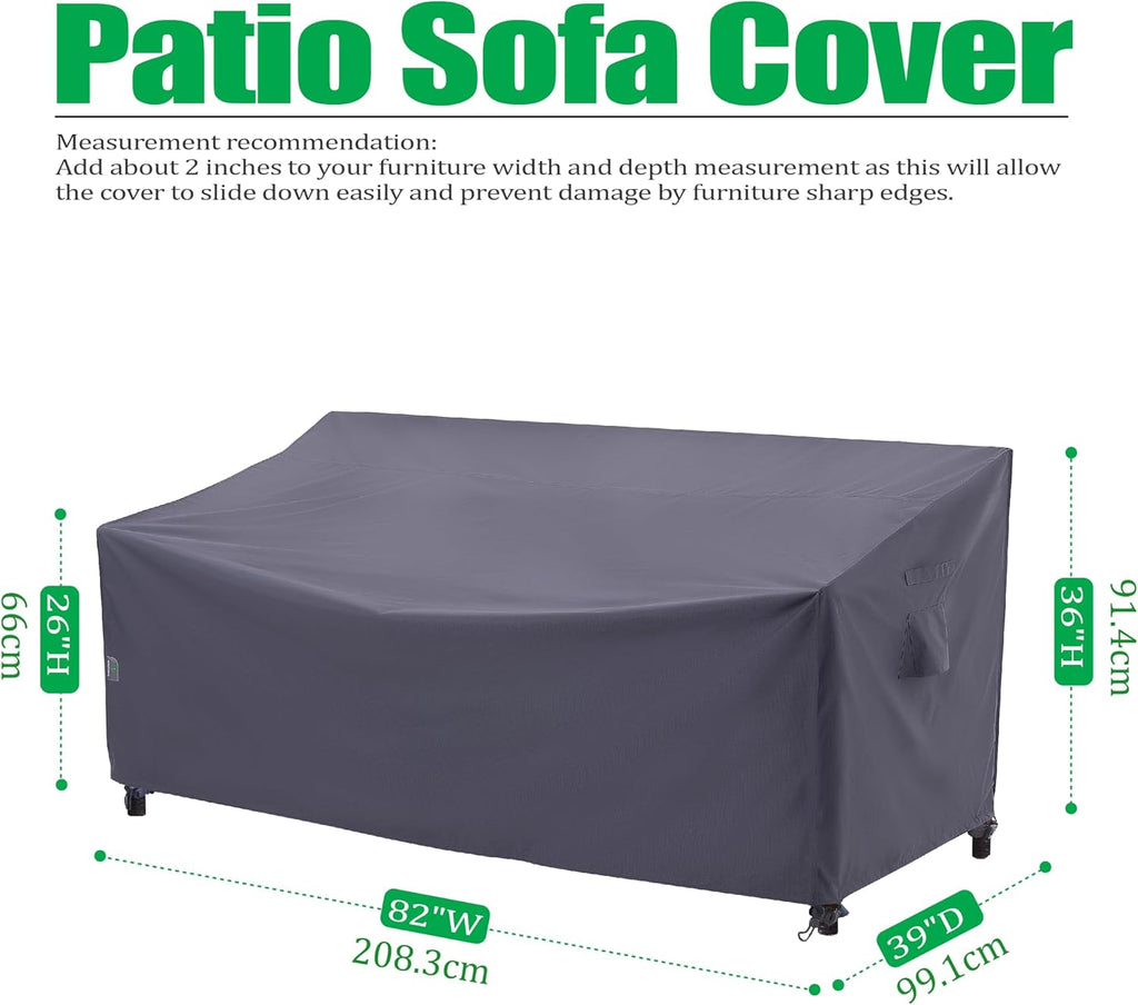 I Shape 3-Seater Patio Sofa Covers, Grey, 82"W x 39"D x 36"H | Heavy Duty Rip-stop Fabric With PU Coating, Durable
