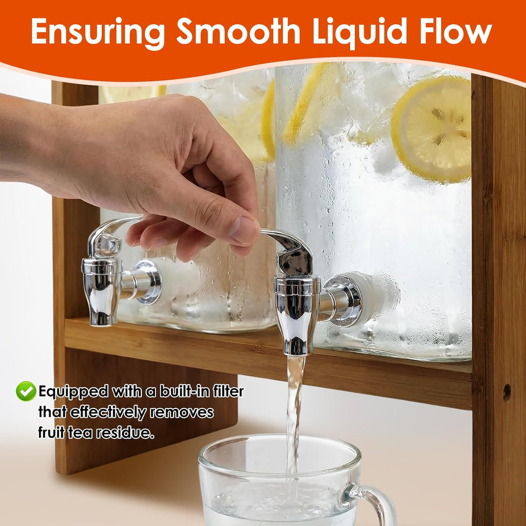 1.2 Gallon Glass Drink Dispenser with Stand and Serving Tray - Set of 2