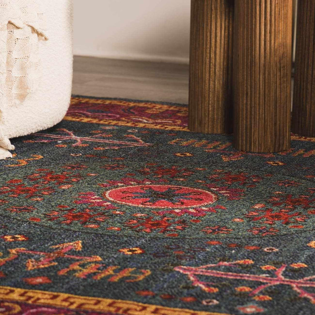Red Medallion Traditional Teal Area Rug Aqua Charcoal Burgundy Purple Navy Tribal Bordered Cleveland Living Room