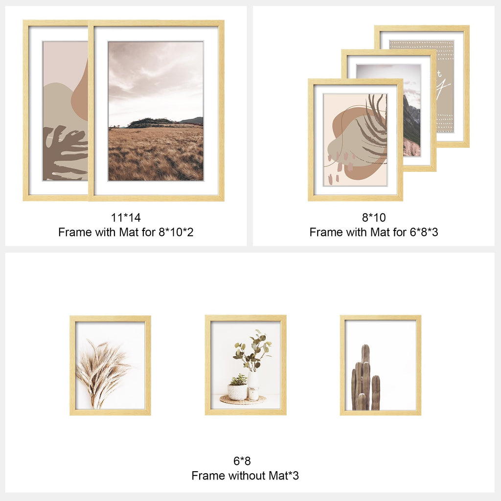 Gallery Wall Frame Set, 8 Pack Neutral Wall Decor, Beige, Large