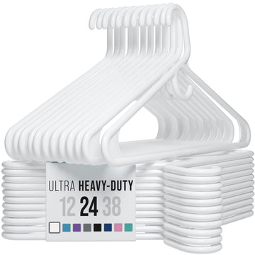 Thick Heavy Duty Hangers - White Plastic Clothes Hangers 24 Pack - Great for Coat Hanger, Jackets Jeans & Suit Hanger