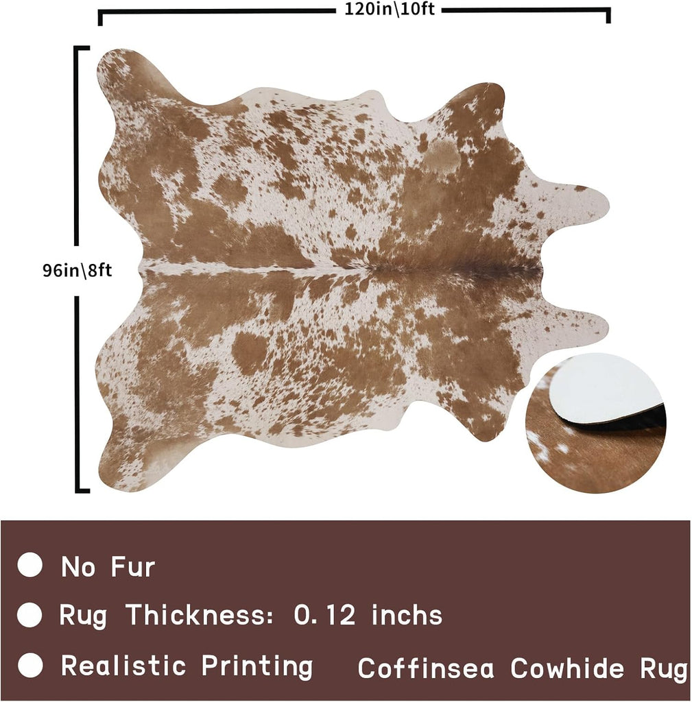 Large Cowhide Rug 10x8 ft Rustic Cow Hide Rug Faux Cowhide Rugs Bedroom Dining Room Home Office Brown Animal Print