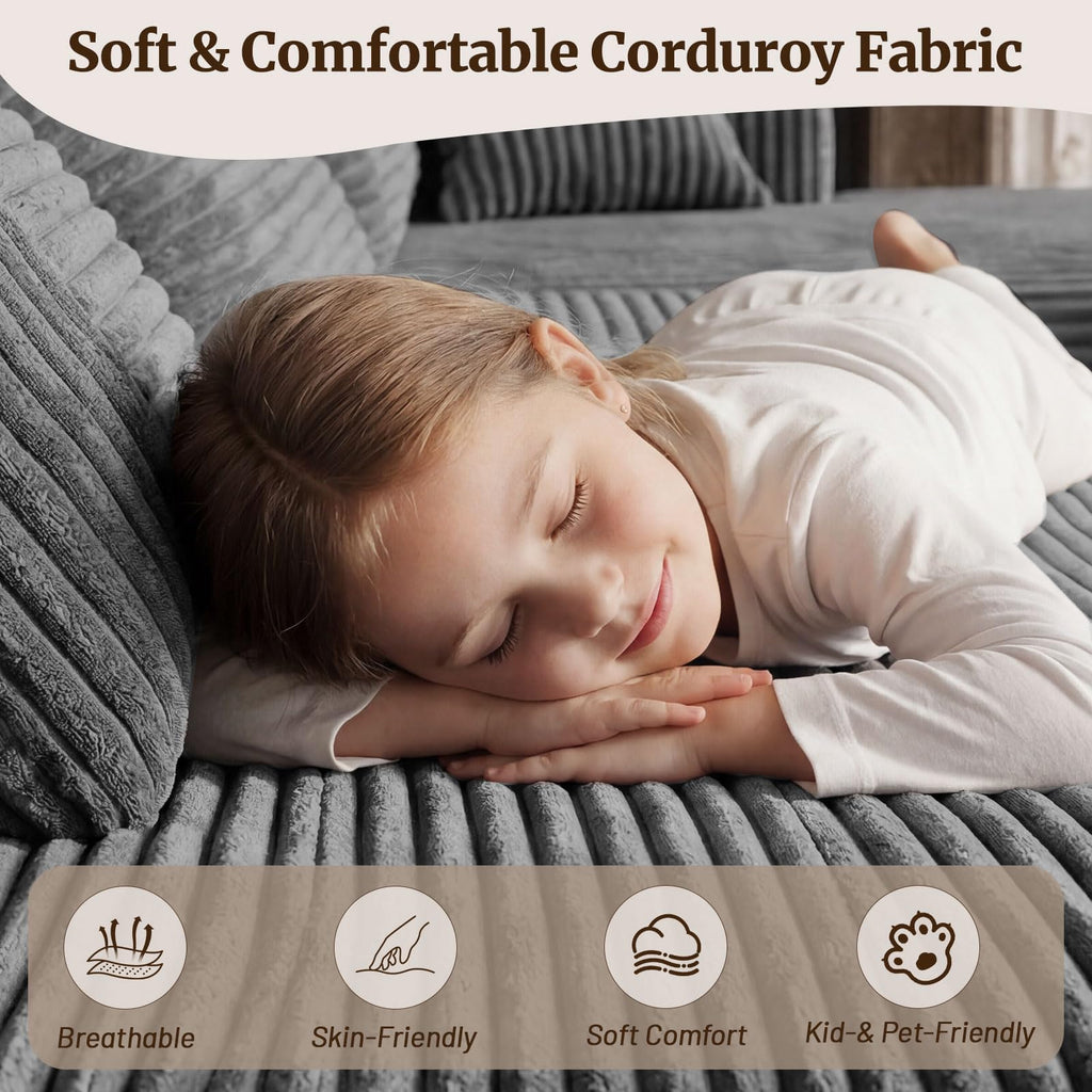 Boneless Couches - 134" Modular Sectional Sofa U Shaped Oversized Deep Seat High Back Corduroy No Assembly Modern