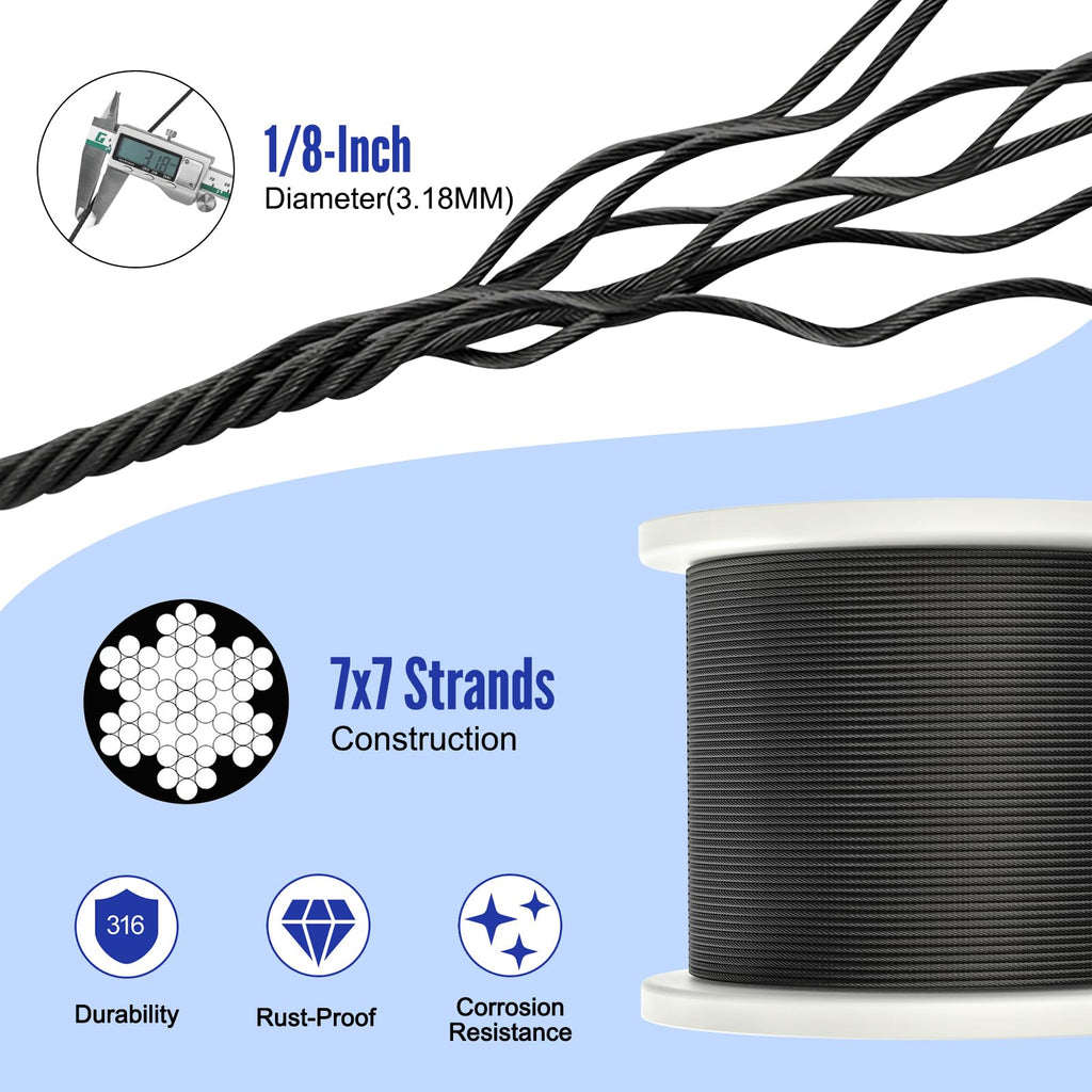1/8" Black Stainless Steel Cable Railing for Deck Cable Railing