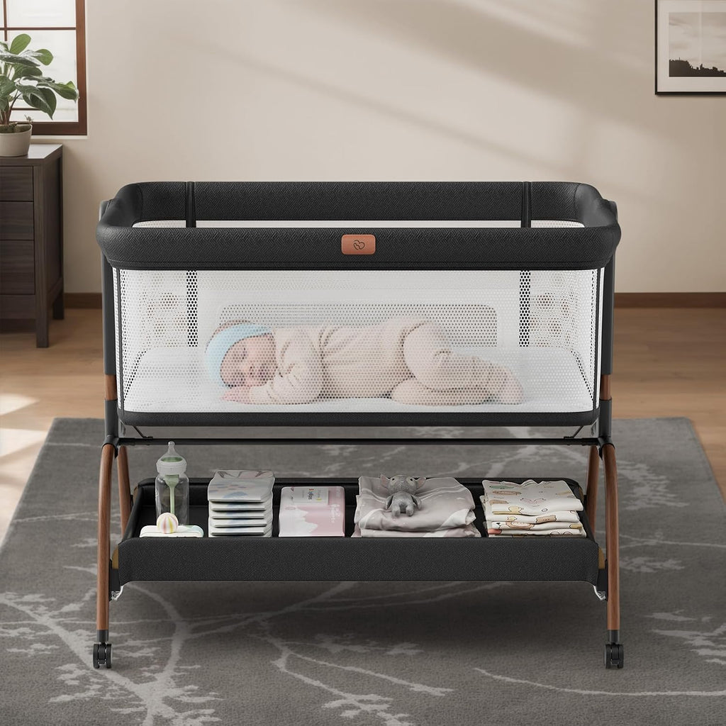 Bassinet Bedside Crib, Stable and Secure Crib for Newborns, Black | 3-in-1 Baby Bassinet Bedside Sleeper with