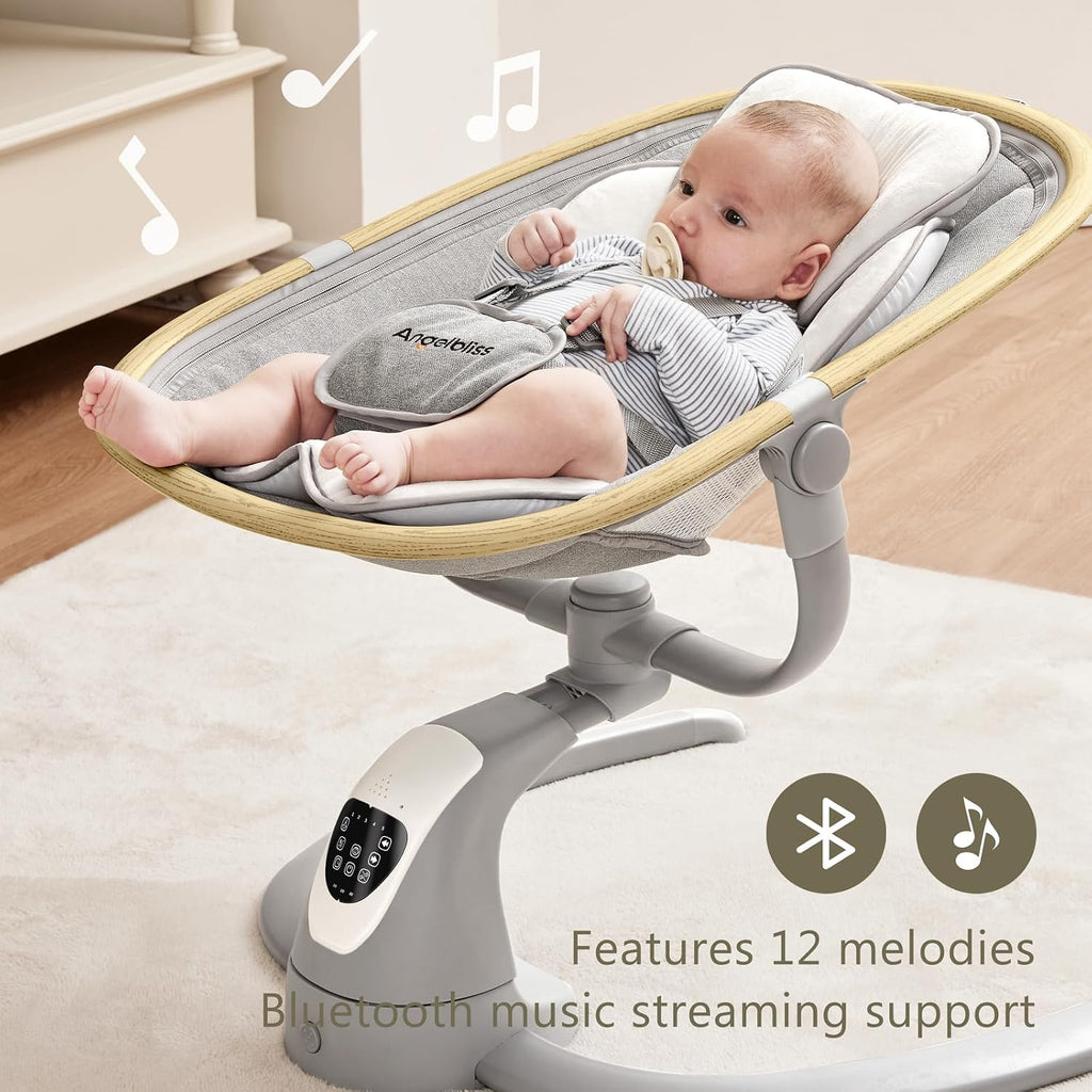 Electric Baby Swing with Cry Detection and Remote, Grey