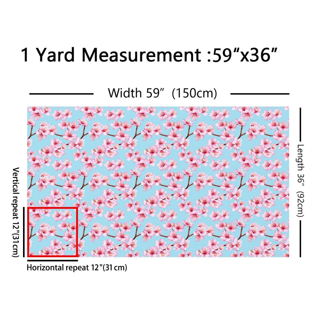 Cherry Blossom Fabric By The Yard, Japanese Floral Upholstery Fabric for