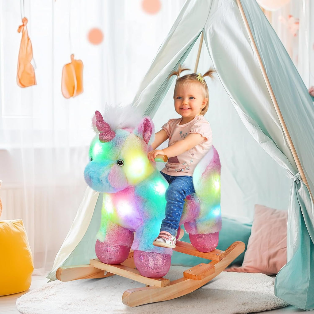 3 Toddlers Rainbow Unicorn Rocking Horse with Chair Muical