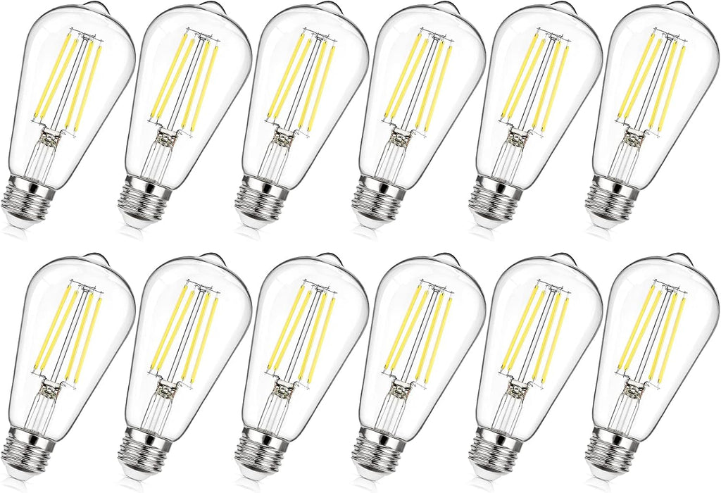 12-Pack Dimmable Vintage LED Edison Bulb 60W Equivalent, 6W 850Lumens Edison Light Bulbs 5000K, ST58 Antique LED