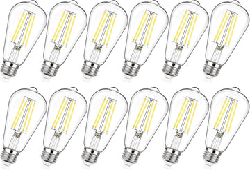 12-Pack Dimmable Vintage LED Edison Bulb 60W Equivalent, 6W 850Lumens Edison Light Bulbs 5000K, ST58 Antique LED