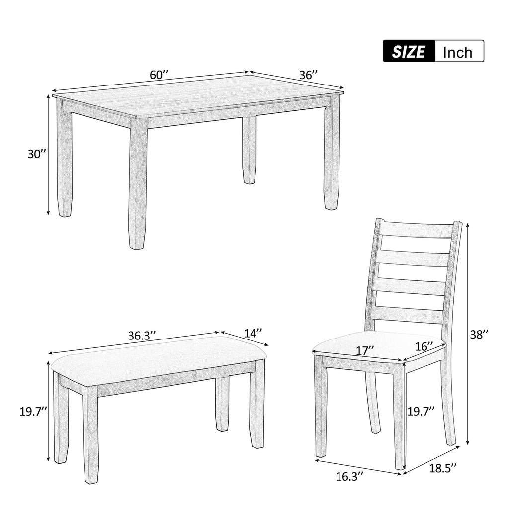 Classic and Traditional Style 6 - Piece Dining Set, Includes Dining Table, 4 Upholstered Chairs & Bench (Brown)