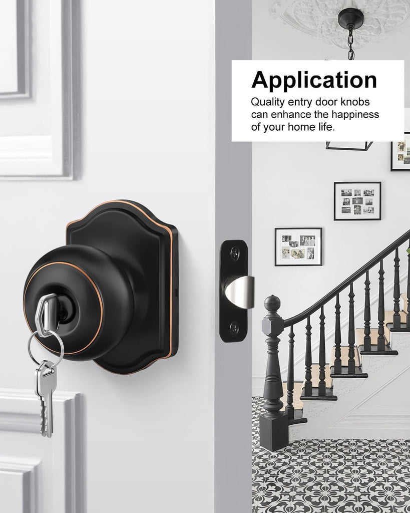Keyed-Alike Exterior Door Knob with Lock and Key, Oil Rubbed Bronze Front Door Knob, Secure Outdoor Door knobs Entry