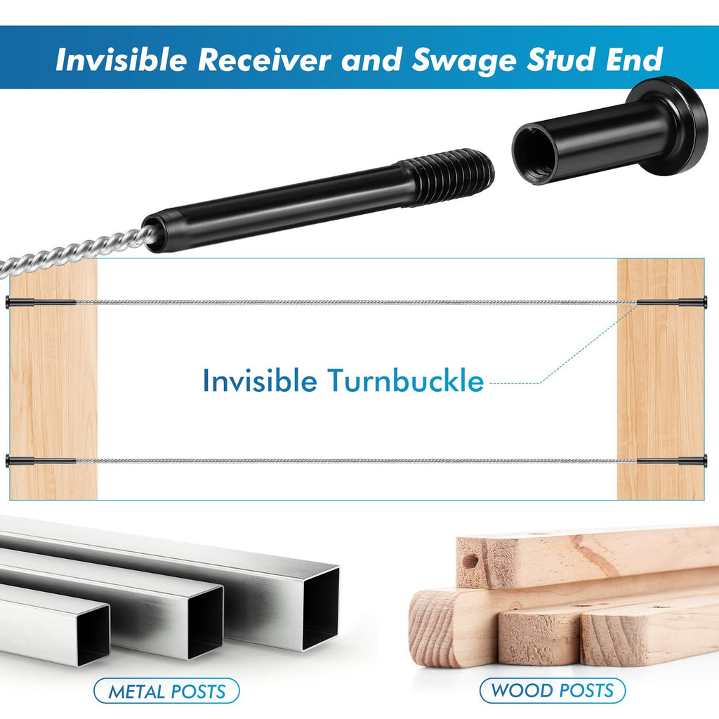 60 Pack 1/8" Invisible Cable Railing Kit T316 Stainless Steel, Black