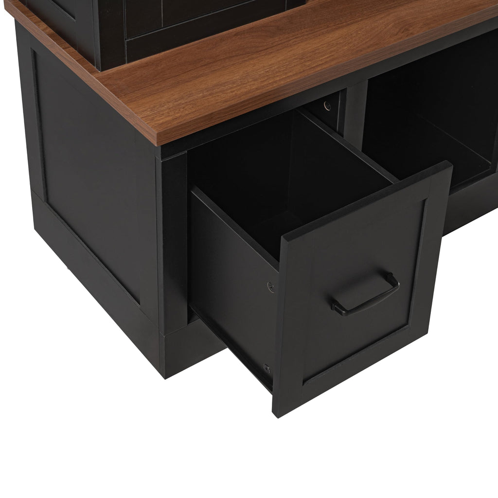 Large Hall Tree with Bench and Shoe Storage, 72" Farmhouse Entryway Bench with 2 Drawers, 5 Hooks & Top Cubbies