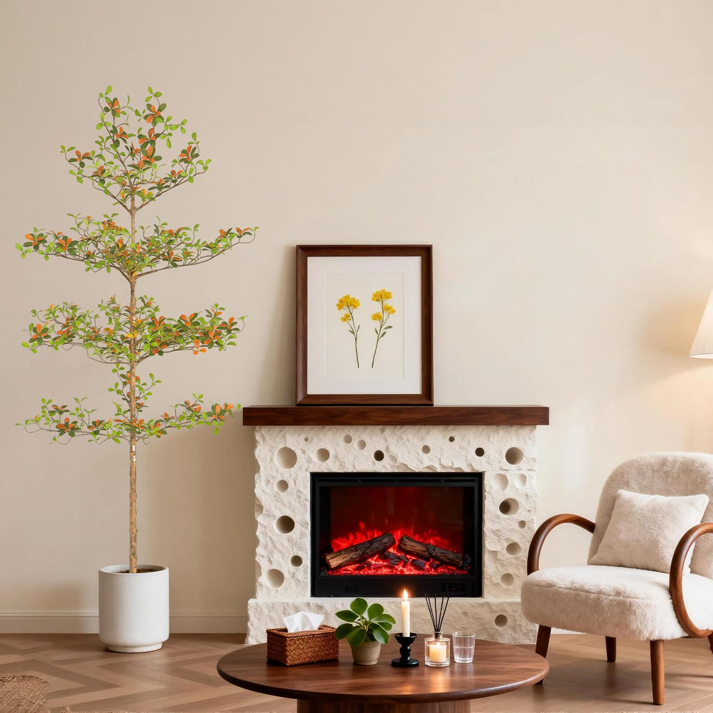 Black Olive Tree with Green and Red Leaf, 7FT Tall Faux Shady Lady Tree with Potted, Fake Olive Tree Decor Indoor