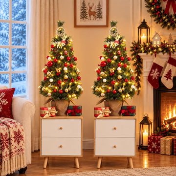 3FT Mini Christmas Tree, Prelit 78 LED Warm White, Tabletop Flocked, Green