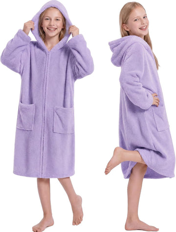 Kids Hooded Bath Towel, Soft Warm Zipper Swim Parka