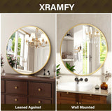 30 Inch Round Mirror - Circle Mirrors Wall Decor, Modern Hanging Vanity Mirror, Matte Gold Circle Decorative Wall Mirror