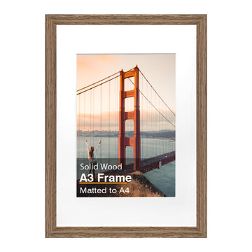 A3 Picture Frame Solid Wood Rustic Brown Poster Frame Matted A4