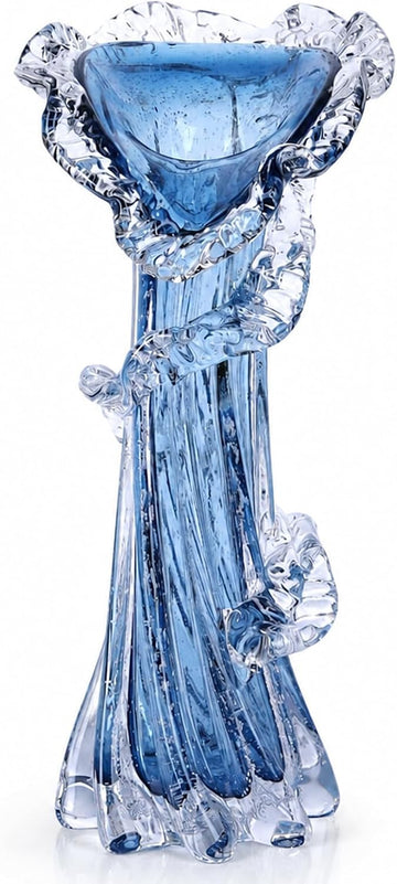Blue Clear Wave Vases Gradient, Murano Hand Blown Glass Vase Unique Art Decorative, for Ocean Themed Coastal Home
