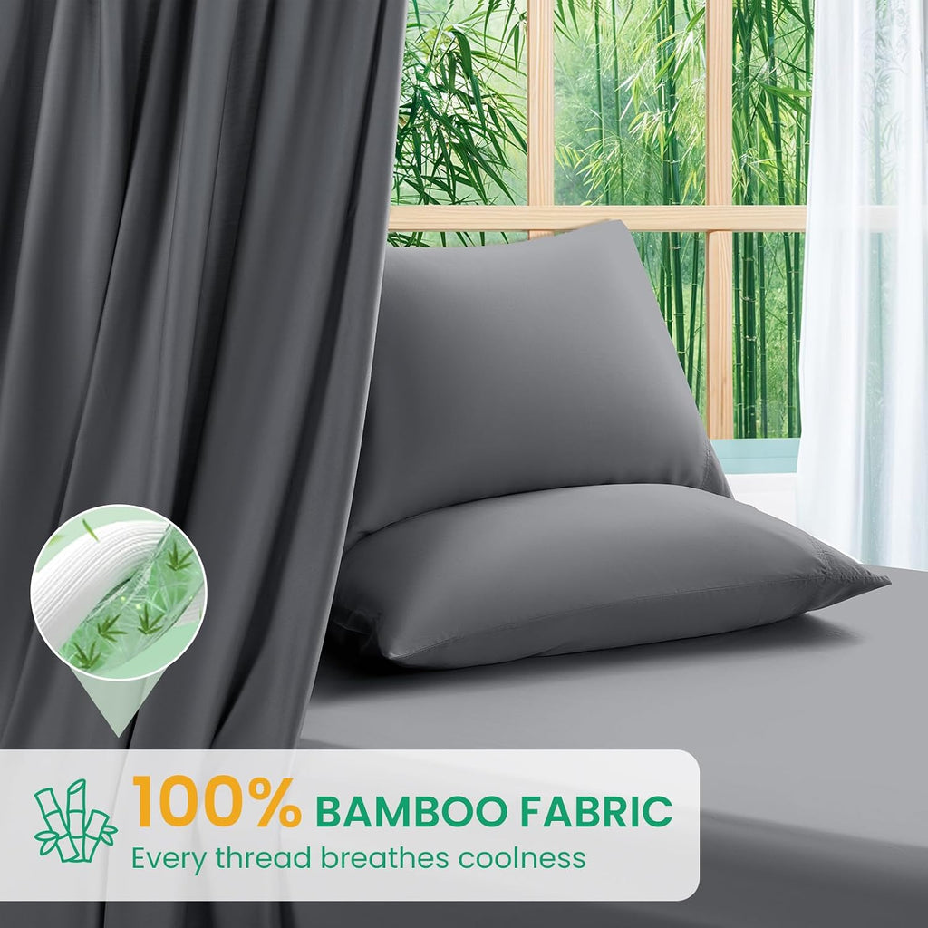 100% Viscose Derived from Bamboo Sheets Queen, Ultra Breathable & Cooling Bed Sheets for Hot Sleepers, Hotel Luxury