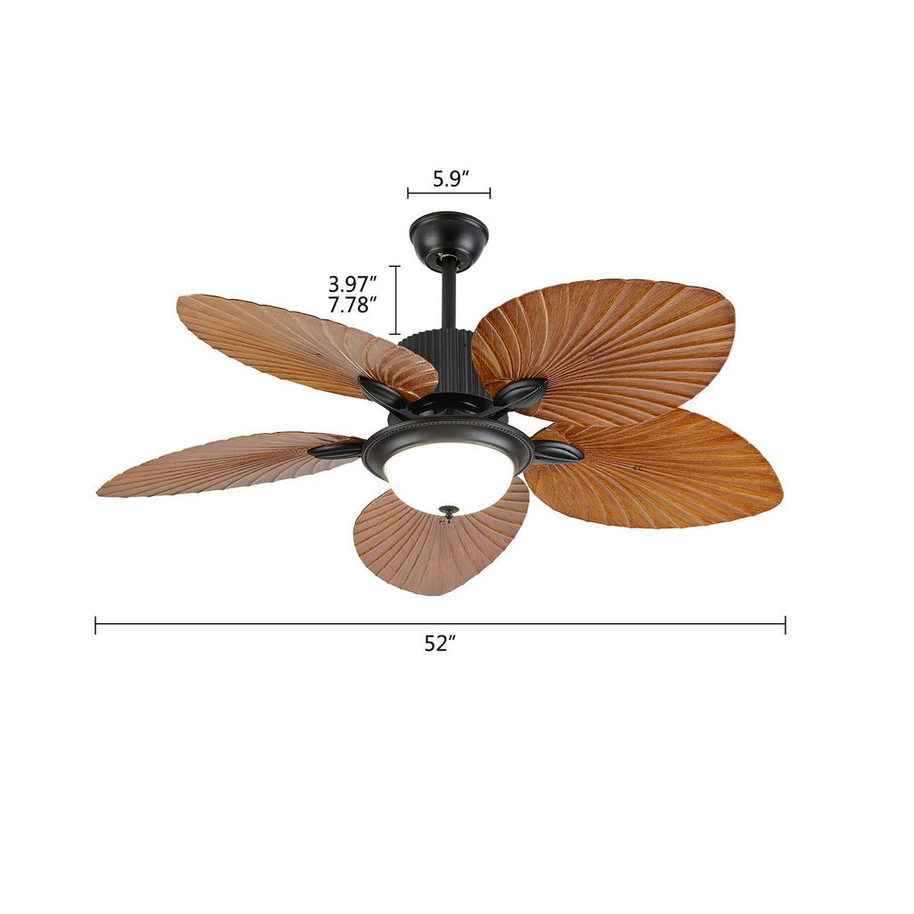 52" Palm Island Bali Ceiling Fan, Outdoor Ceiling Fan Remote Control with 5 Oil Brushed Bronze Palm Leaf, Farmhouse
