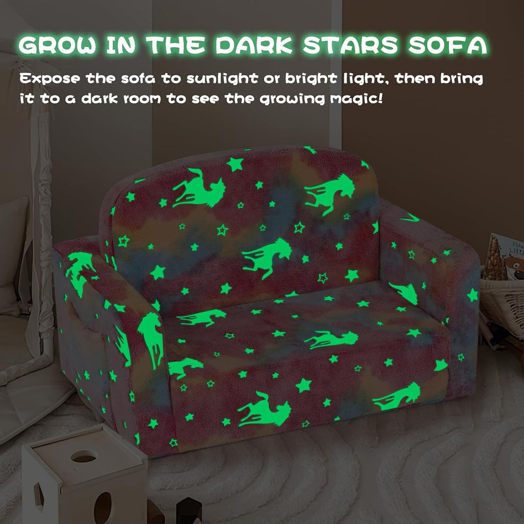Extra Wide Kids Couch, Kids Sofa, Toddler Sofa, Glow in The Dark, in-1 Soft Toddler Couch with Blanket and Pillow
