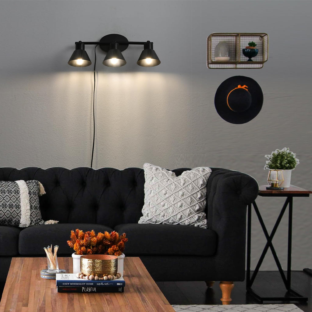 3 Light Plug in Track Lighting Kit,Modern Plug in Ceiling Light Fixture,16.4ft Cord,3 Way Ceiling Spot