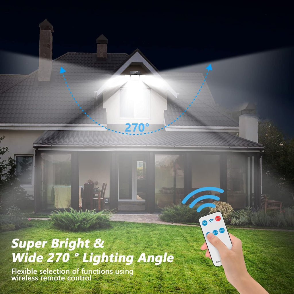 Solar Lights Outdoor, 288 LED Motion Sensor Outdoor Light with Remote Control, 4 Heads IP65 Waterproof Solar