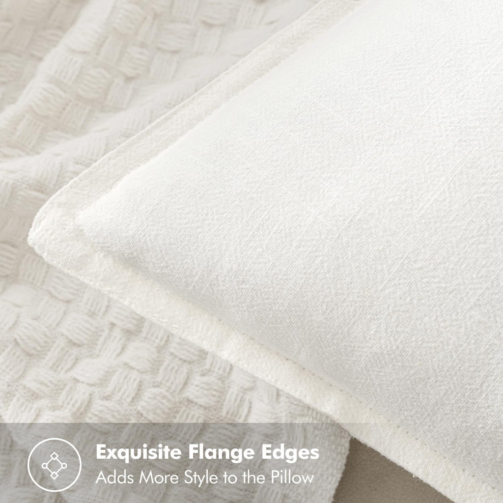 Decorative Linen Euro Sham Pillow Covers 26x26 Cream White Boho Farmhouse Neutral Couch Throw Pillows