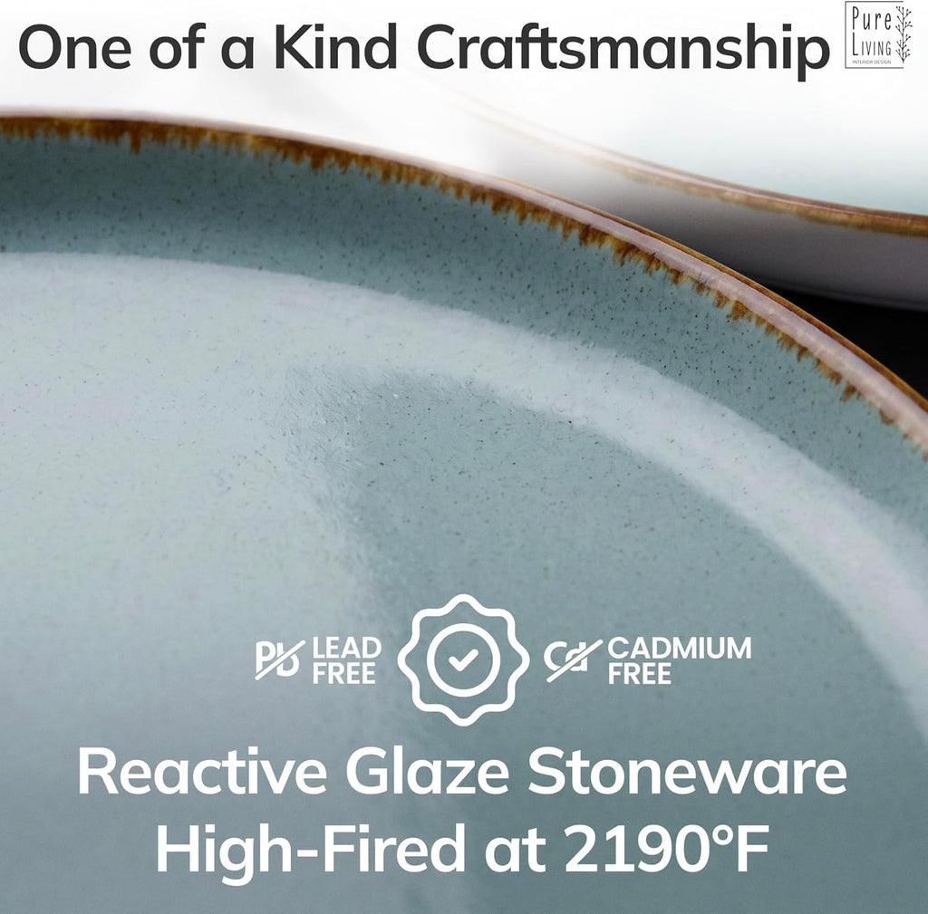 24 Piece Stoneware Dinnerware Set for 8, Handcrafted Plates and Bowls Set
