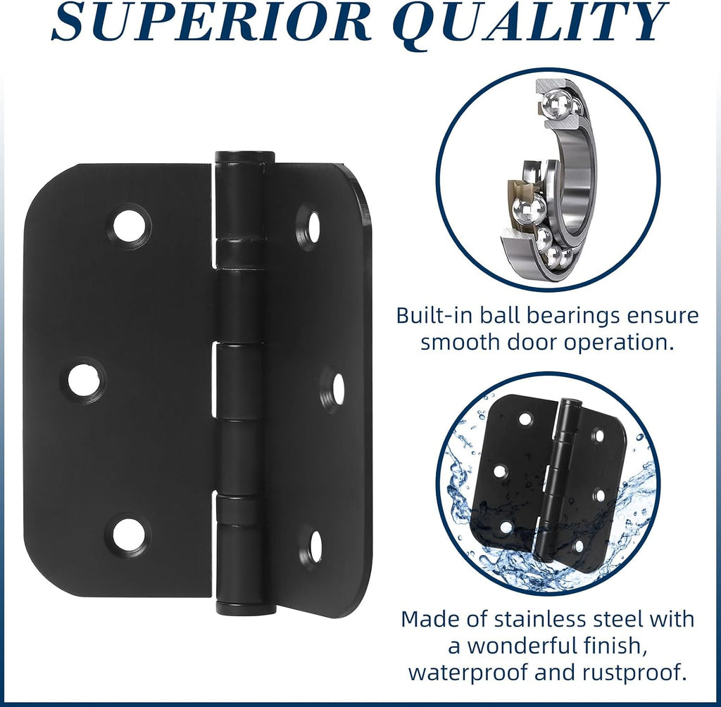 6 Pack 3.5 Inch x 3.5 Inch Door Hinges with 5/8'' Radius Corners