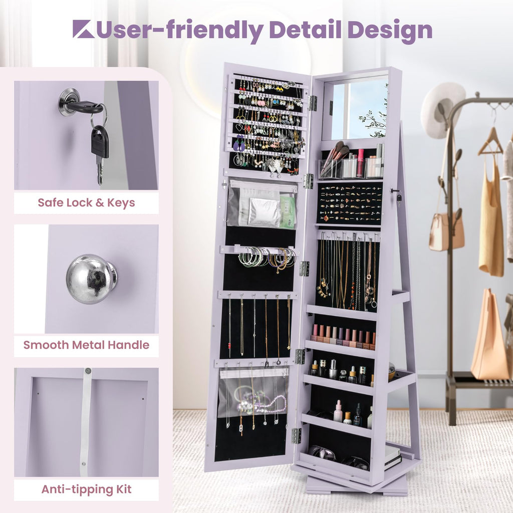 Swivel Jewelry Armoire with Full Length Mirror, Lavender