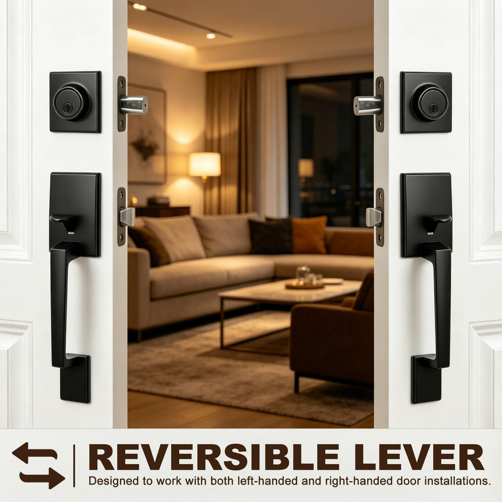 Heavy Duty Matte Black Front Door Handle and Deadbolt Set