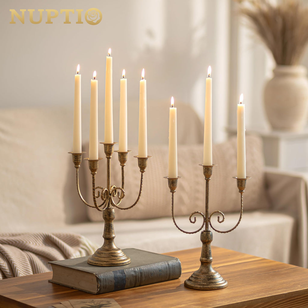 Candelabra Taper Candle Holders: Distressed Gold Candlestick Holder