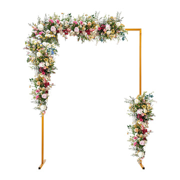 6.6x4.9 FT Backdrop Stand Heavy Duty with Base, Gold Wedding Backdrop Stand Pipe Kit Square Metal Balloon Arch Stand